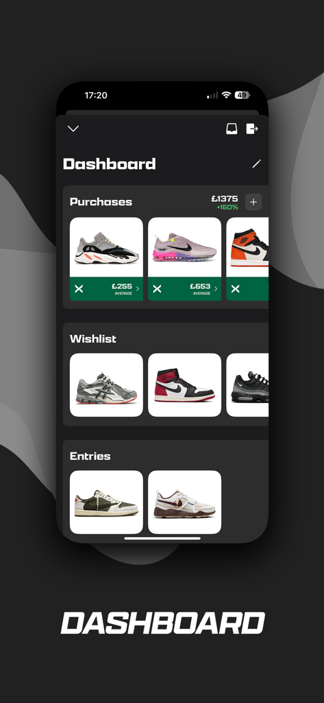 Droplist - Droplist app dashboard showing sneaker purchases wishlist and raffle entries