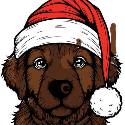 realistic dog with a christmas hat