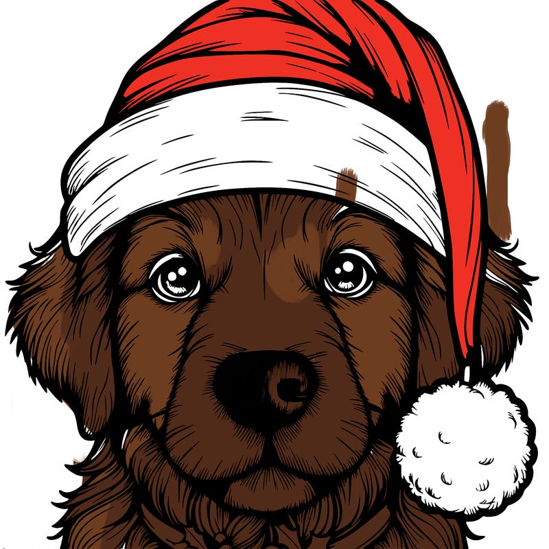 realistic dog with a christmas hat