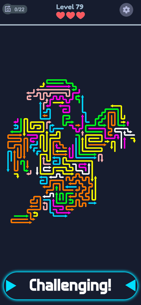 Arrow Escape: Maze Puzzle - Un complejo laberinto de flechas de neón de colores en la aplicación de rompecabezas de lógica Arrow Escape.