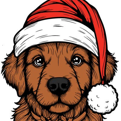 realistic dog with a christmas hat