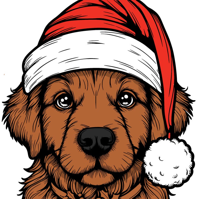 realistic dog with a christmas hat