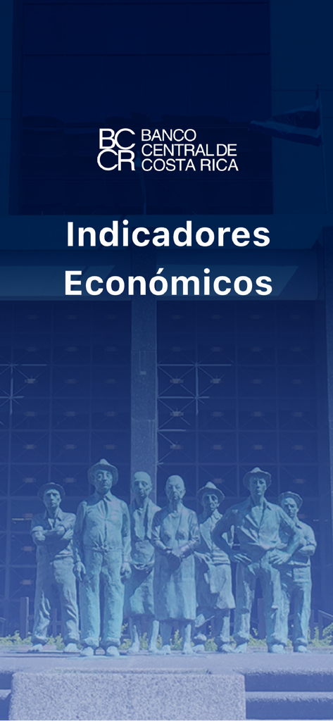 Intro screen for the BCCR Economic Indicators app featuring the Banco Central de Costa Rica logo