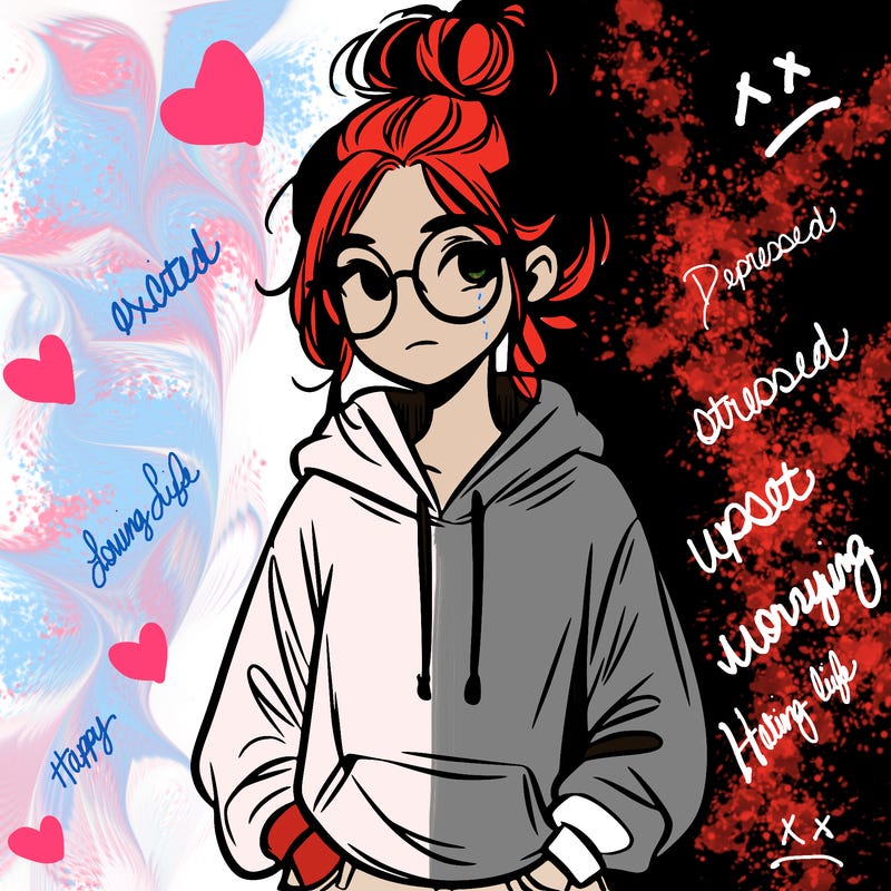 teen girl with a messy bun and glasses wearing a loose hoodie and jeans