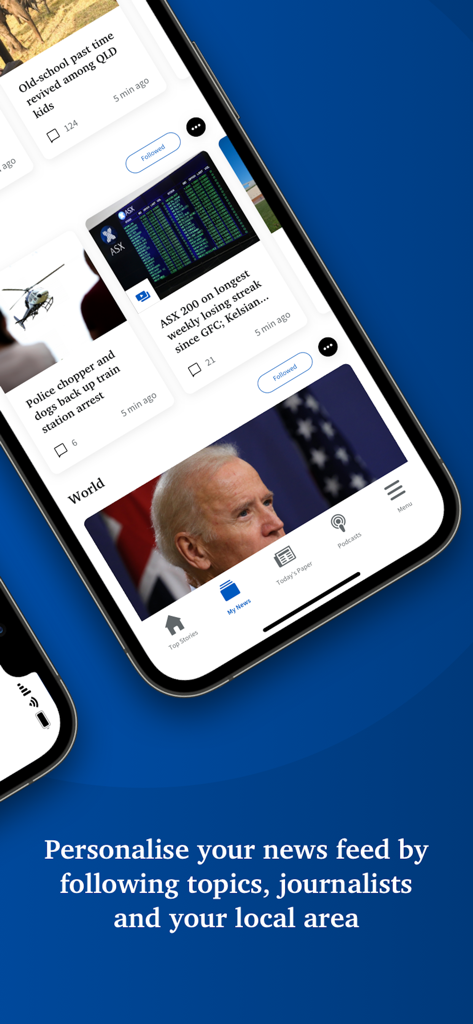 The Chronicle - Interfaz de la aplicación The Chronicle que muestra un feed de noticias personalizado con historias locales e internacionales.