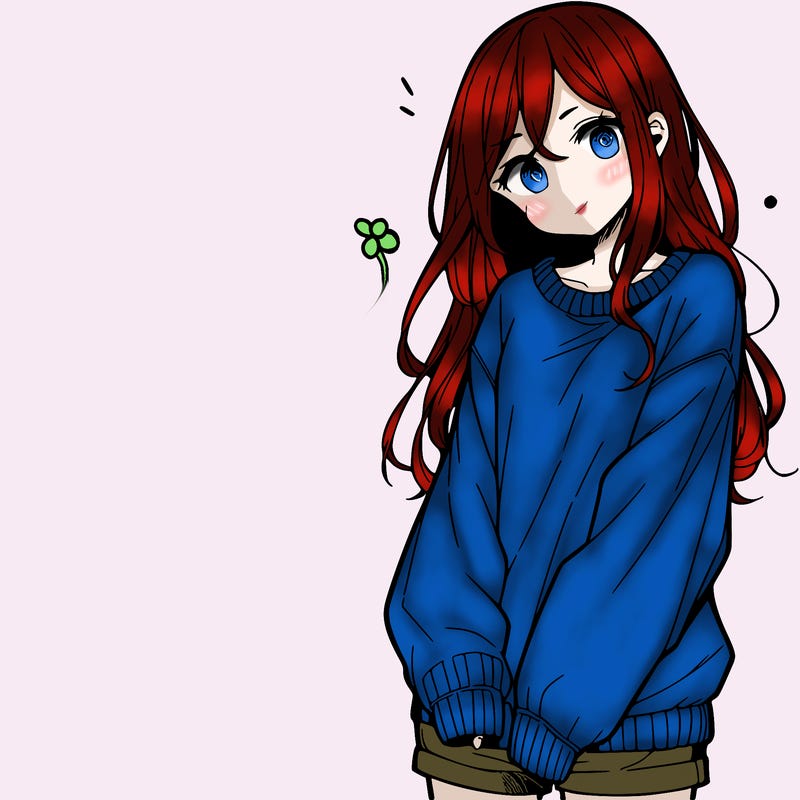 manga teen girl  in a sweater and baggy pants