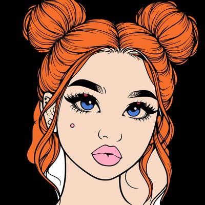 realistic girl with two buns on her hair and lips