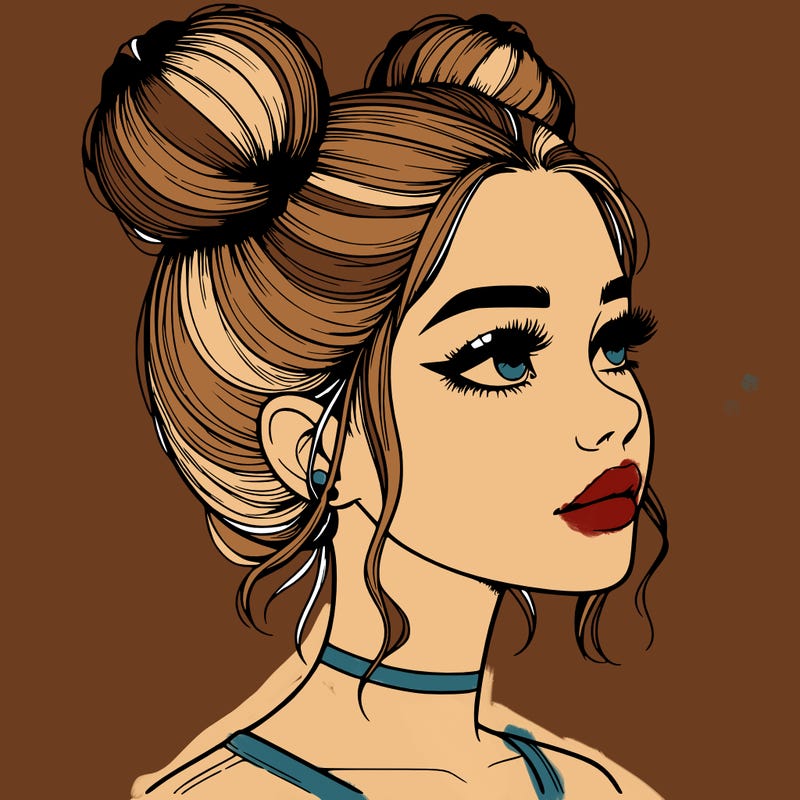 realistic girl with buns on the top of her head