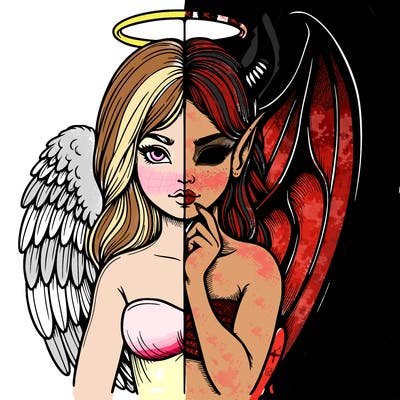 realistic angel half demon