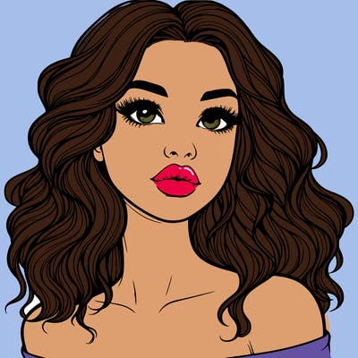 realistic girl with wavy hair and lips