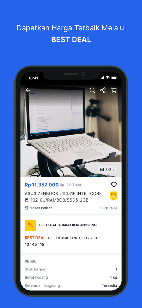 bekasku - Schermata dello smartphone che mostra un laptop di seconda mano in vendita sull'app marketplace di Bekasku.
