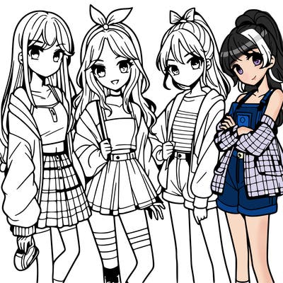 teen manga girls group of 4