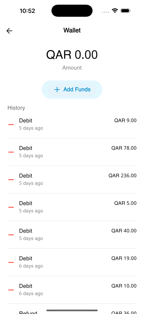 Cleano | كلينو - Cleano app wallet interface showing transaction history and balance