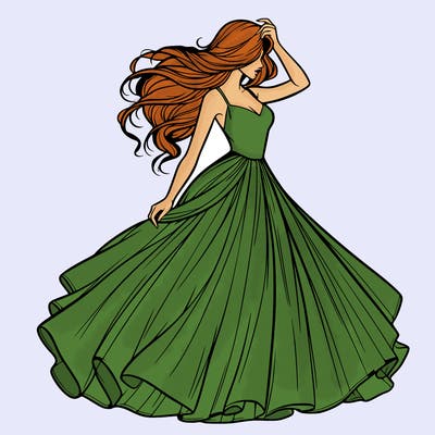 realistic woman with dress flowing in the wind