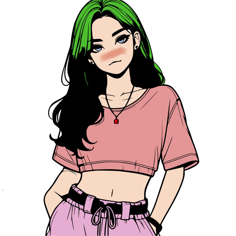 realistic girl witha crop top and baggy pants