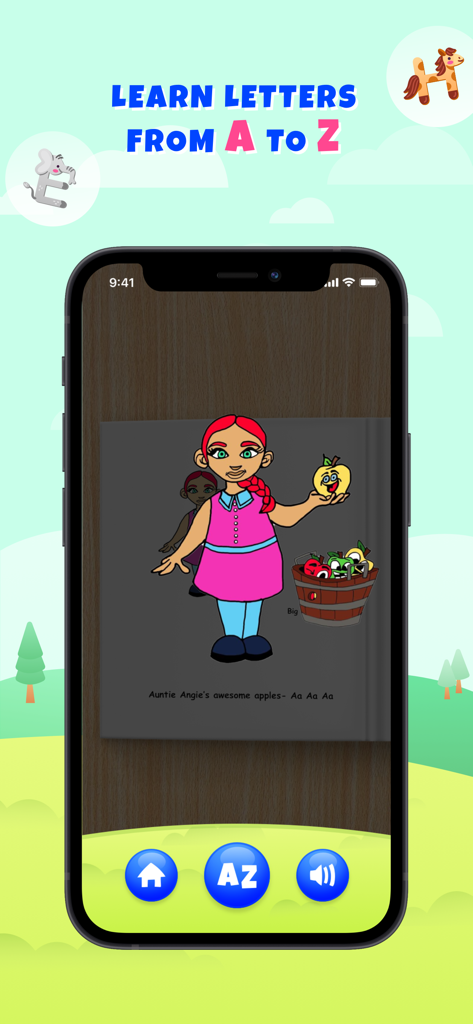 Angel's AR Book - Angel's AR Book app interface for children learning alphabet letters with augmented reality