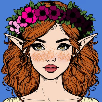 realistic female elf with flower crown