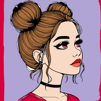 realistic girl with buns on the top of her head