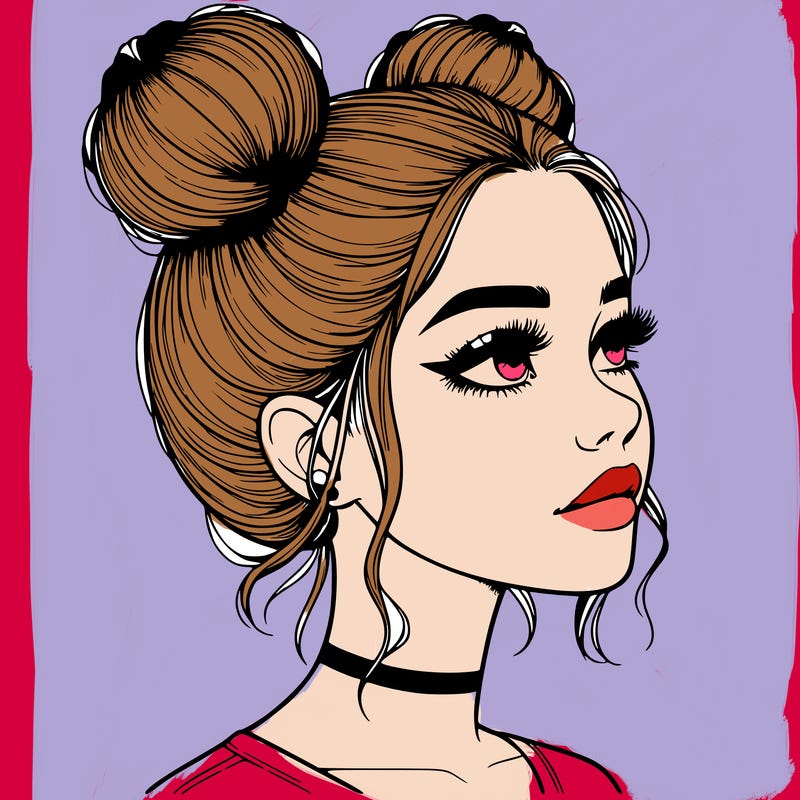 realistic girl with buns on the top of her head