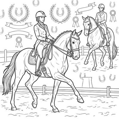 Step into the elegant world of equestrian sport with this dynamic dressage riders coloring page, designed specifically for teens. Enjoy bringing these majestic horses and skilled riders to life with your favorite colors.