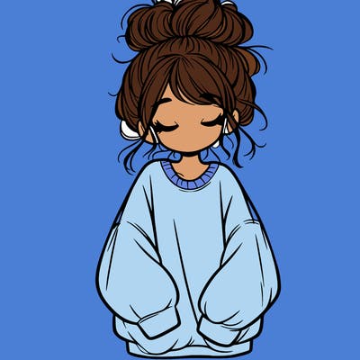 girl with baggy sweatshirt and messy bun