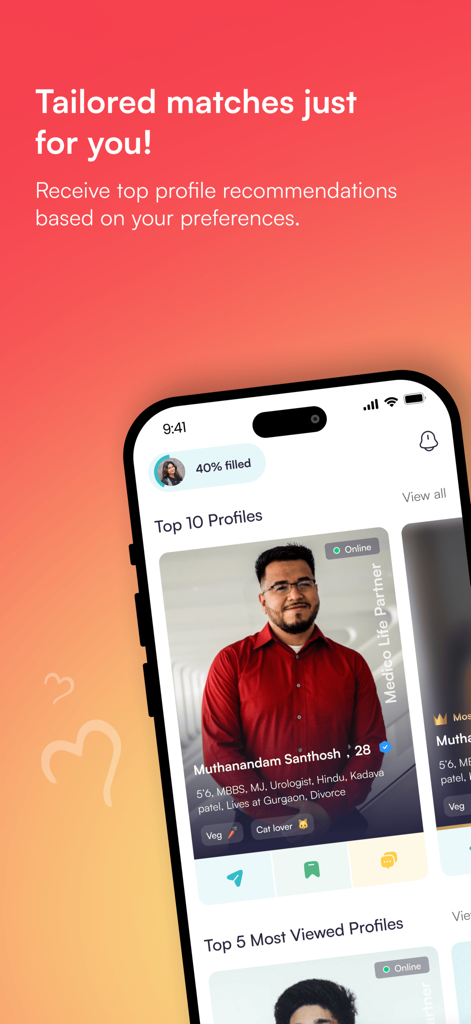Medico Life Partner Matrimony - App interface showing personalized doctor profile recommendations on Medico Life Partner Matrimony