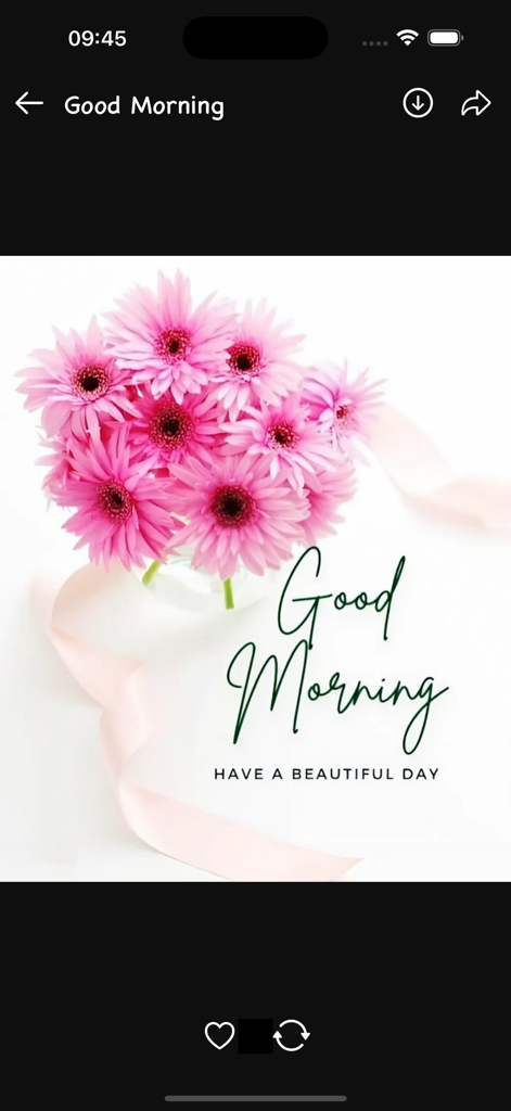 Good Morning & Good Night Love - A floral Good Morning greeting card featuring pink daisies and a wish for a beautiful day