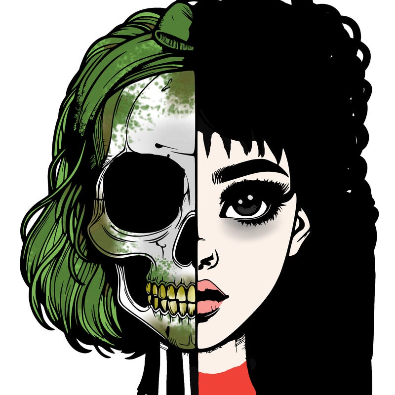 realistic girl with half skull mask