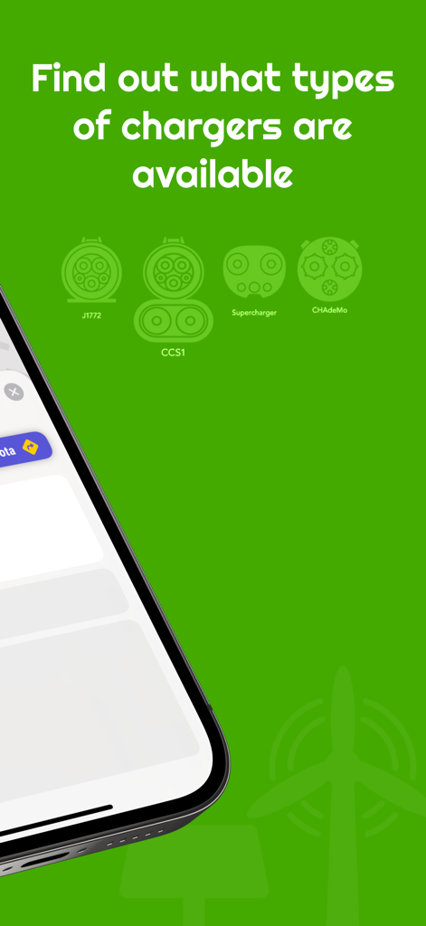 eStations - eStations app interface showing available electric vehicle charger types including J1772 CCS1 and Supercharger