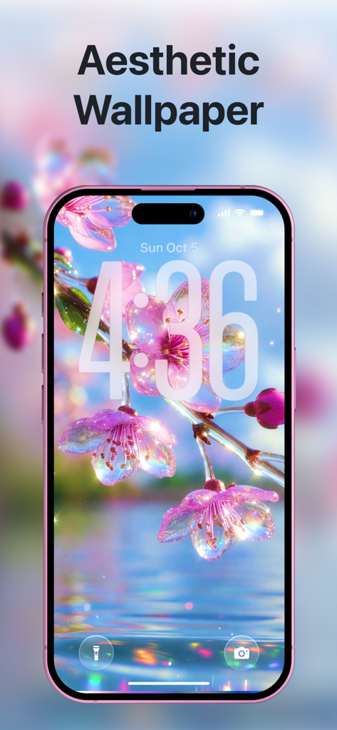 Wallio - Live Wallpapers - Wallio 앱을 사용하여 아이폰 잠금 화면에 미학적인 핑크색 결정 꽃 라이브 배경화면