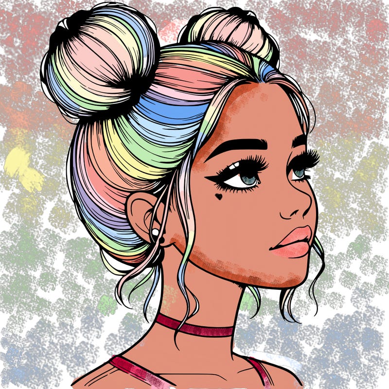 realistic girl with buns on the top of her head
