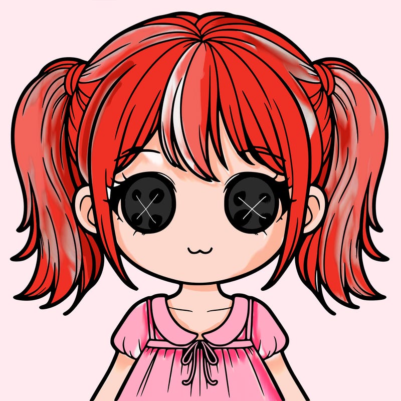 one girl with blank white eyes