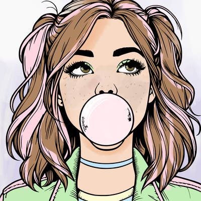 realististic girl blowing bubble -gum