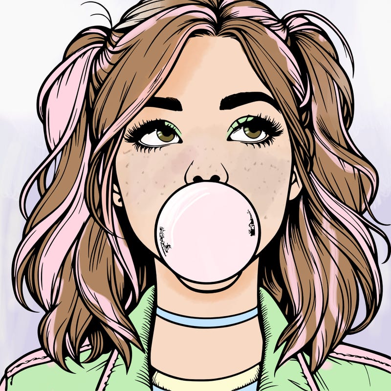 realististic girl blowing bubble -gum