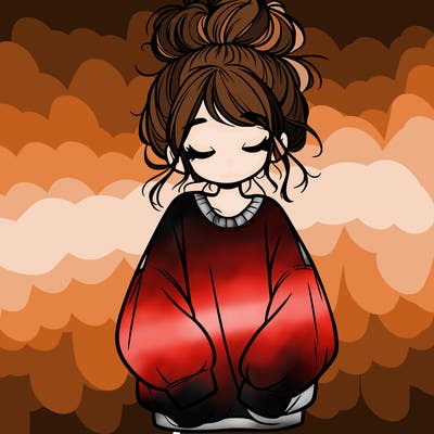 girl with baggy sweatshirt and messy bun