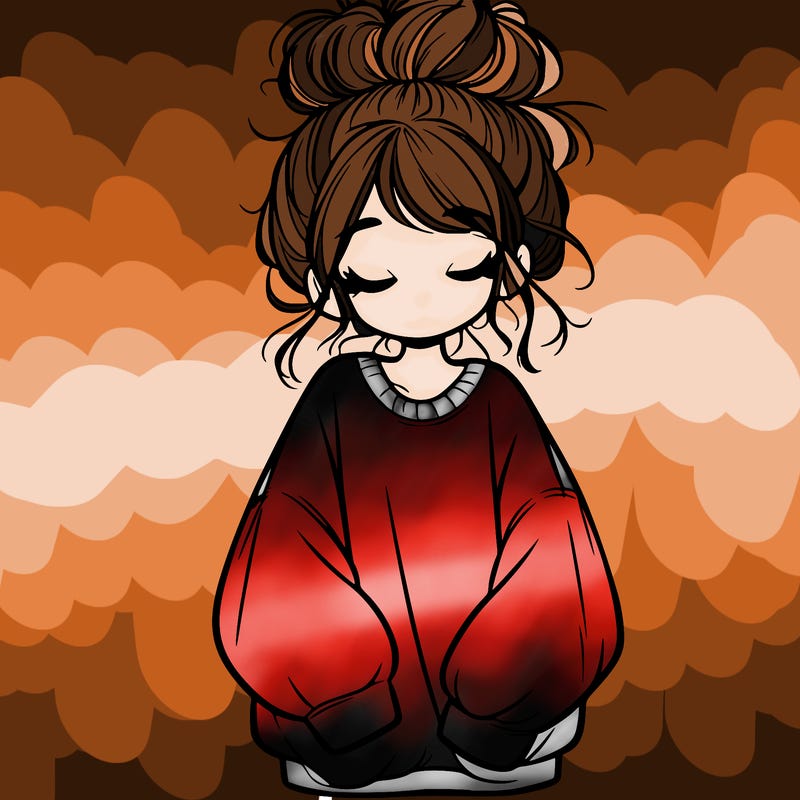 girl with baggy sweatshirt and messy bun