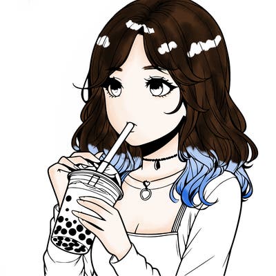 realistic girl drinking boba tea
