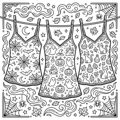 Unleash your creativity with this delightful Halloween camisoles coloring page, featuring intricate patterns of ghosts, pumpkins, and black cats. Perfect for a relaxing and festive activity, this design offers hours of spooky fun.