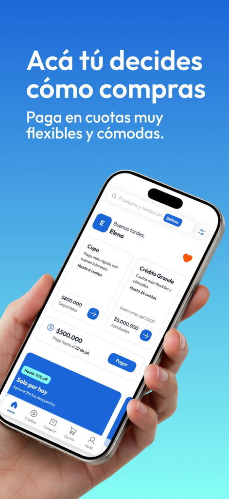 Addi Shop app interface displaying credit limits and monthly payment options