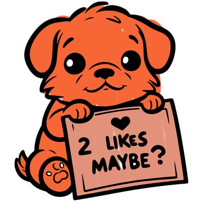 a puppy holding a sign that says 2 likes maybe?