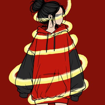 realistic girl with a oversized sweatshirt on and a bun