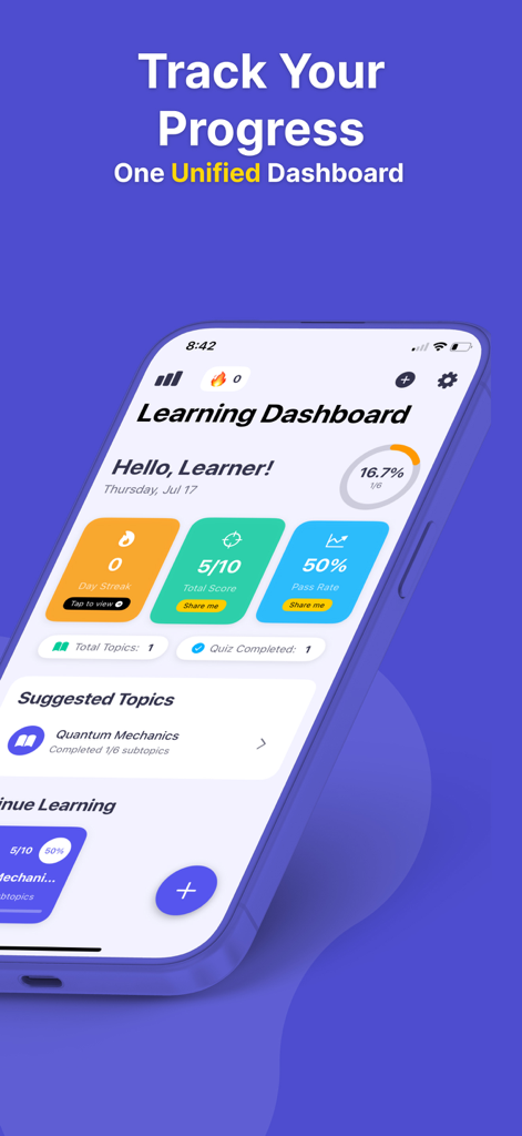 Daily Learning: Learn With AI - AI learning app dashboard displaying student progress metrics and course statistics