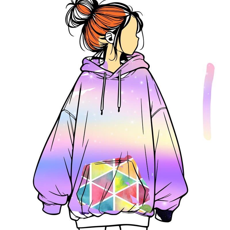 realistic girl with a oversized sweatshirt on and a bun