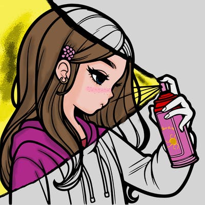 a realistic girl spray painting