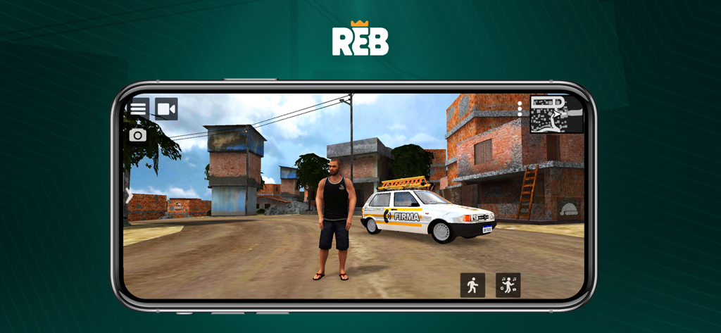 Rebaixados Elite Brasil - Jugabilidad de Rebaixados Elite Brasil mostrando un personaje de pie junto a un coche blanco tuneado en una escena callejera brasileña