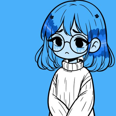 sad girl with glasses in a sweater