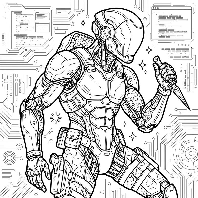 Prepare for an epic coloring adventure with this stealth cyborg design, crafted for teen artists. Dive into a world of futuristic espionage and intricate details.