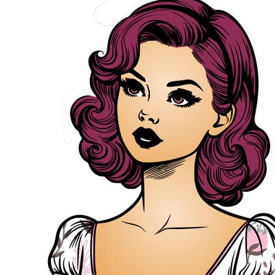 a realistic vintage girl with blonde hair and red lipstick