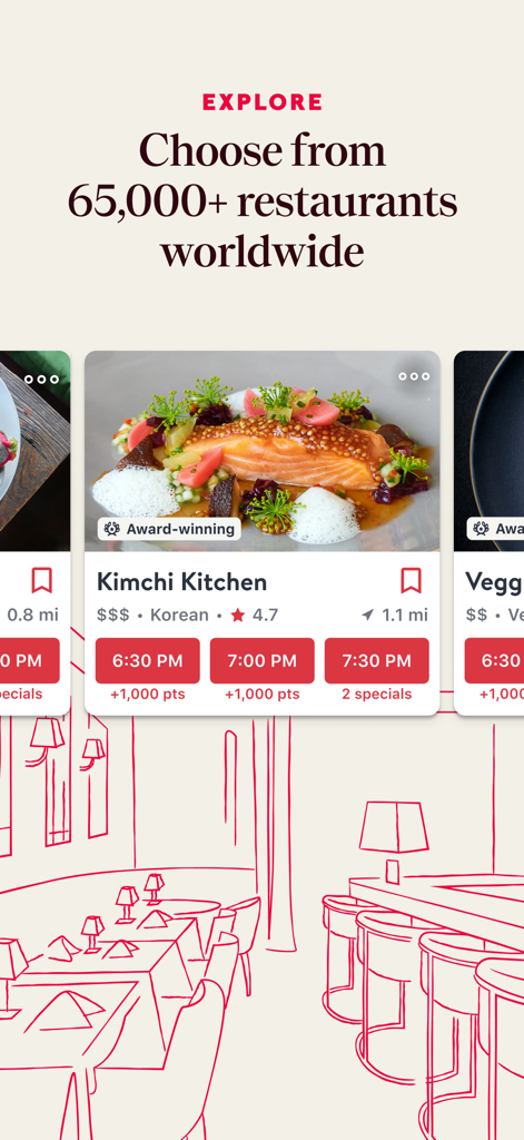 OpenTable - OpenTable app screen showcasing a wide selection of restaurants with available reservation times and diner ratings.