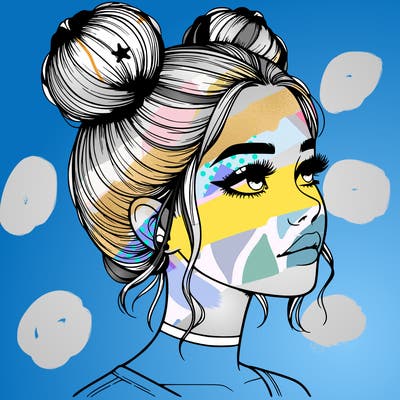 realistic girl with buns on the top of her head